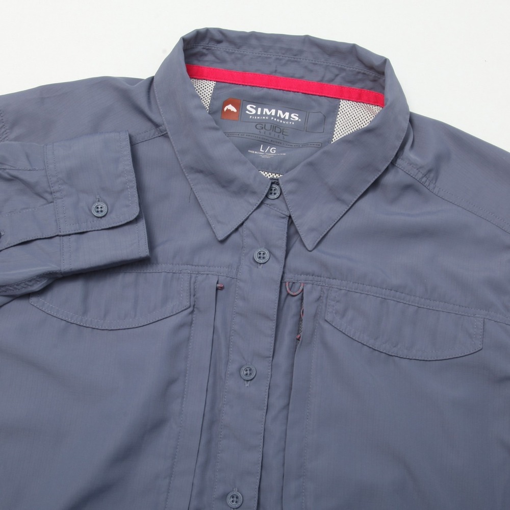Simms Guide Series Fishing Shirt Women Large Gray Ripstop Long Sleeve Ventilated